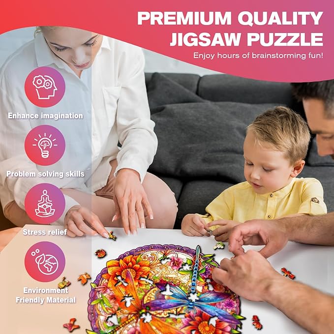 Wooden Puzzles for Adults - Dragonflies and Flowers Wooden Jigsaw Puzzle - Unique Animal Shaped Wood Puzzles Adult - Christmas Birthday Gifts for Adults/Friends/Family - 260pcs 13.6 * 13.1in