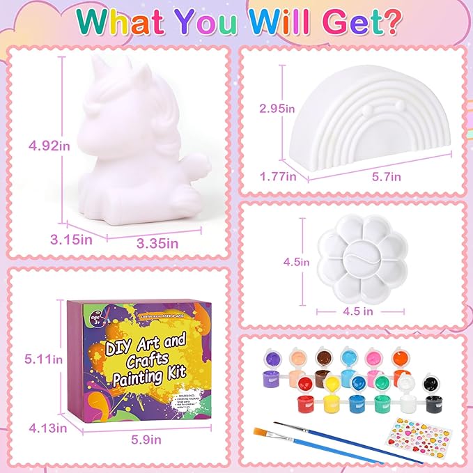 dededa Paint Your Own Unicorn & Rainbow Night Light Art Kit, Arts and Crafts for Kids Ages 4-8,Unicorn Toys Unicorns Gifts for Girls Ages 6-8 Painting Kit for Kids 8 9 10 11 12+