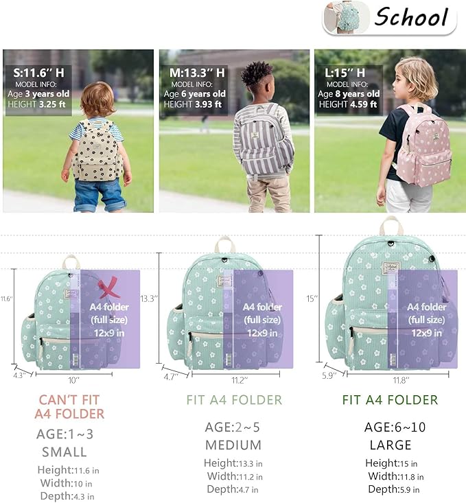 Corduroy Kids Backpack for Girls 6-10: Girls Backpacks for Elementary Kindergarten 15” H Fit Folder