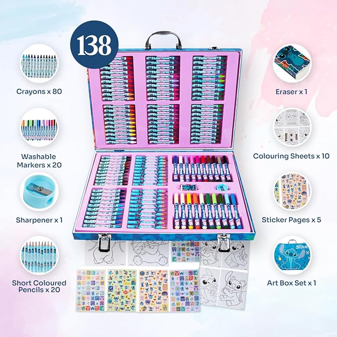 Disney Stitch Colored Pencils Art Supplies Kids Drawing Kit School Supplies Crayons Markers Coloring Sheets Art Kit Gifts for Kids Girls (Multi Stitch Set)