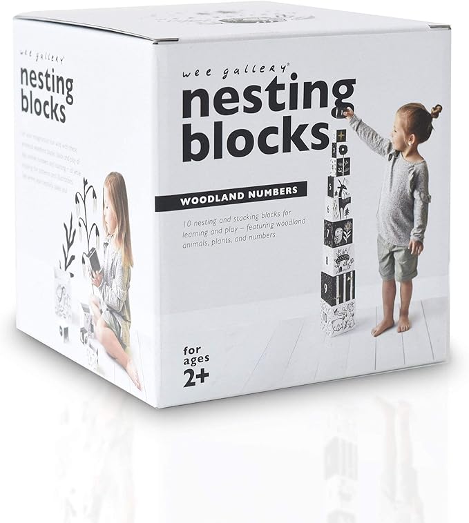 Wee Gallery Nesting Blocks, Stacking Toys for Toddlers and Kids, Educational Blocks with Numbers and Animal Illustrations for Motor Skills, Counting and Early Learning (Ages 2 & Up), Woodland Number