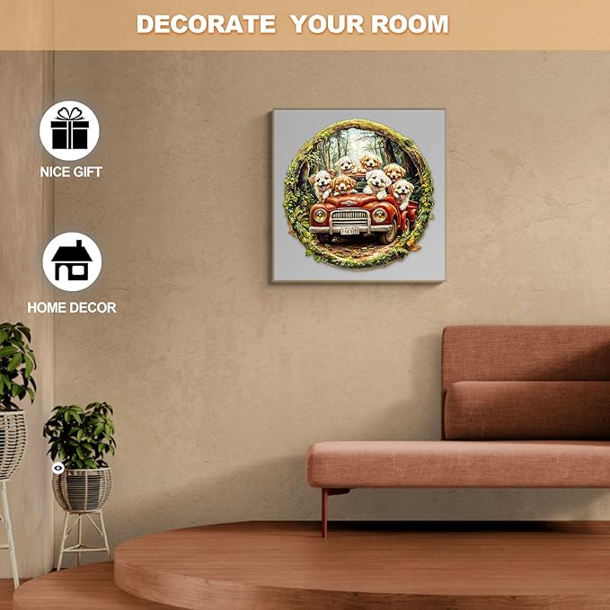 Wooden Puzzles for Adults - 200 Pieces Dog Truck Wooden Puzzle - Unique Animal Shape Wood Cut Puzzles - Eco-Friendly Home Office Decor (M-11.4 * 11.4in)