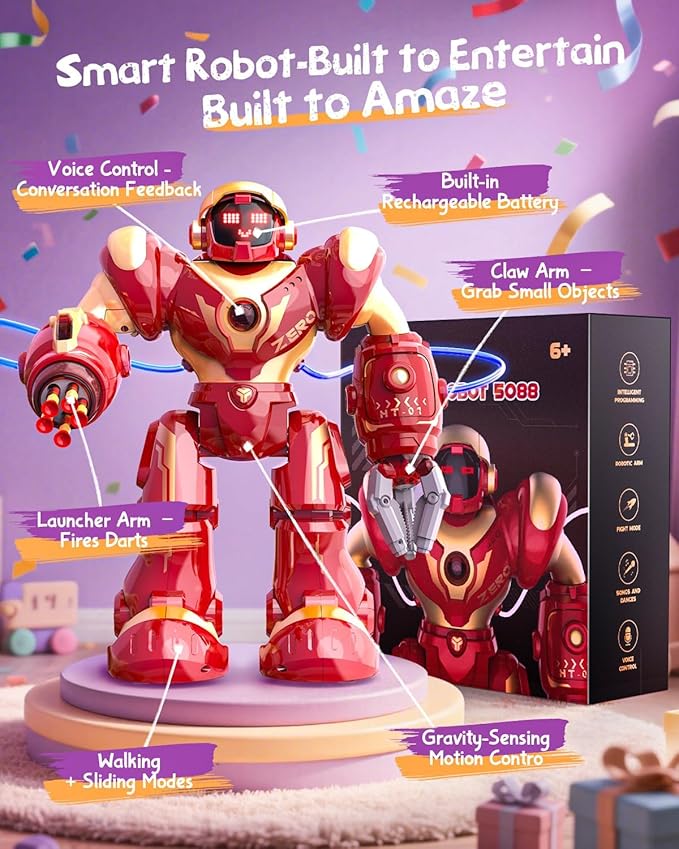 Holyton 5088 Smart Robots for Kids,Large STEM Programmable RC Robot, with Voice Control,APP Control,LED Eyes,Ideal Gift for 4 5 6 7 8 9 Years Old Boys and Girls