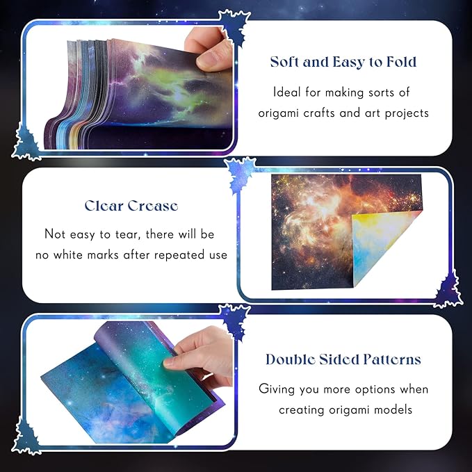 150 Sheets Double Sided Origami Paper Kit 6 x 6 Inch Beautiful Sky Scrapbook Paper Galaxy Outer Space Star Pattern Easy Folding for Arts Crafts School Kids Teachers, 36 Designs(Vivid Style)