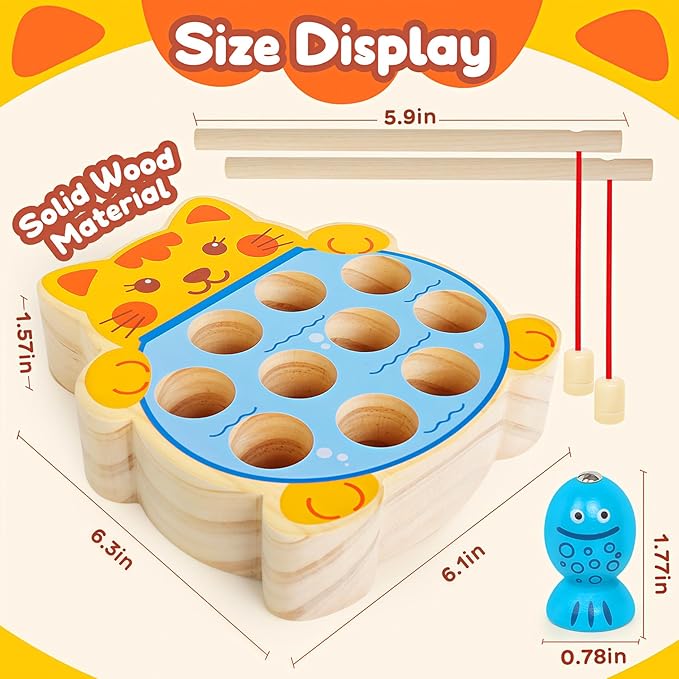 Montessori Magnetic Wooden Fishing Game for Kids 3-5, Fine Motor Skills Toys Learning Color Sorting & Hand Eyes Coordination Easter Basket Stuffers for Toddlers Boys Girls