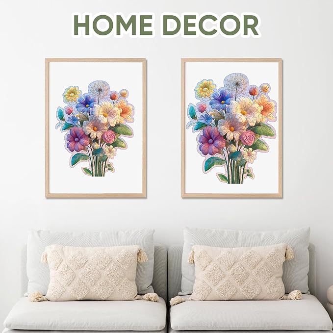 Ruikiyart Wooden Puzzles for Adults, 5MM 200 Pieces Flower Wooden Jigsaw Puzzles, Floral Puzzle Unique Shaped Gifts for Adults and Kids on Thanksgiving, Christmas Family Puzzle Games (9.4"*11.4")