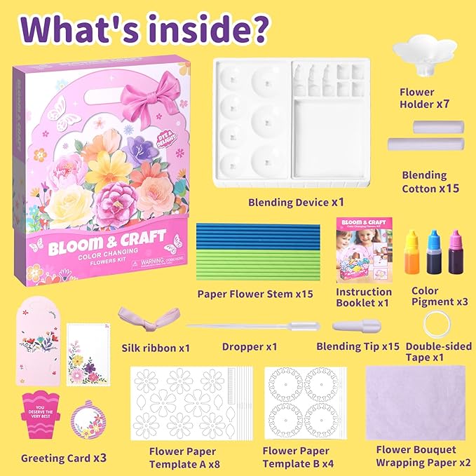 Creative Color-Changing Paper Flower Kit for Kids – DIY Flower Marking Kit Toys, Art & Science Craft Gift for Ages 6 7 8 9 10 11 12