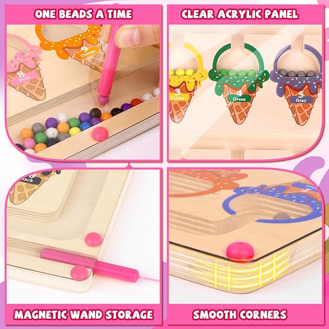 Magnetic Color and Number Maze,Montessori Toy for 2-5 Years Old Girls,Wooden Magnet Balls Puzzles,Toddler Busy Board Game,Preschool Learning Activities,Christmas & Birthday Gift for Kids