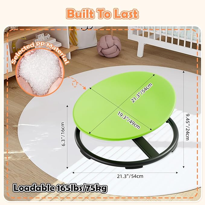 Spinning Chair for Kids, Sensory Integration Training Swivel Chair for Children with Autism & ADHD, for Balance & Body Coordination Training, Green Round