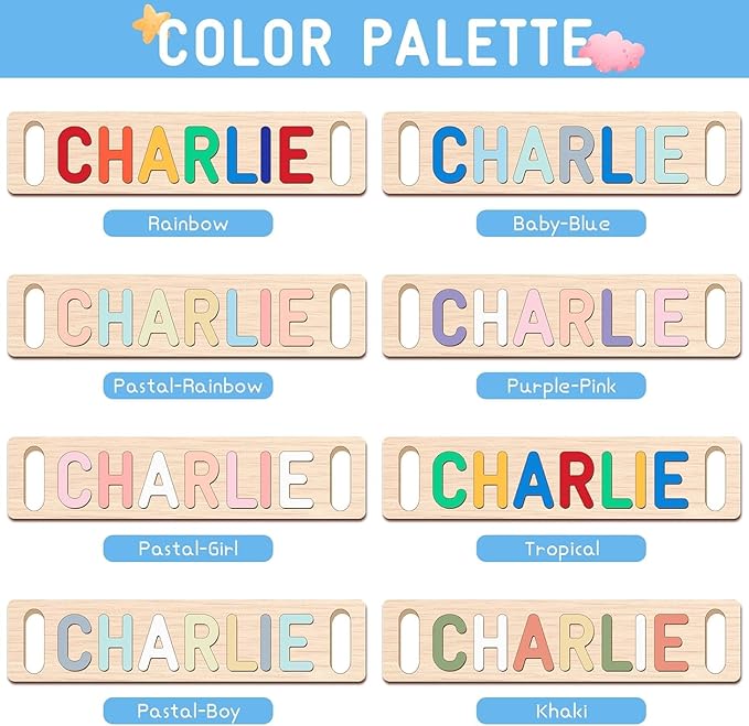 Personalized Name Puzzle for Kids, Custom Baby Gifts for Toddler 1-3, Customized 1st Birthday for Girls & Boys Wooden Animal Puzzle Montessor Toys for Kids
