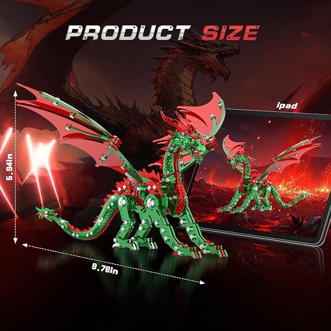 3D Puzzles for Adults,Metal Dragon Puzzle Building Set,Collectible Mechanical Engineering Crafts for Home Office Decoration & Gift(Red-Green