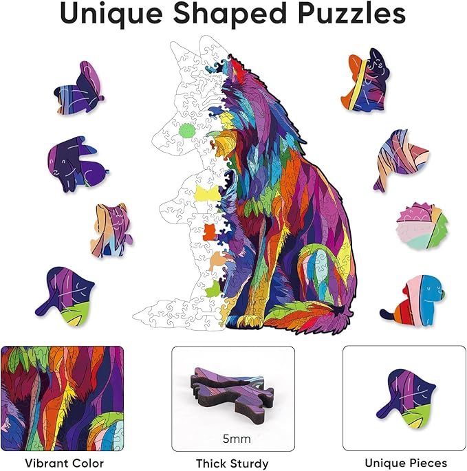 Wooden Puzzles for Adults, 5MM 500 Pieces Color Wolf Family Wooden Jigsaw Puzzles, Animal Puzzle Unique Shaped Gifts for Adults and Kids on Thanksgiving, Christmas Family Puzzle Games (14.7"*19.6")