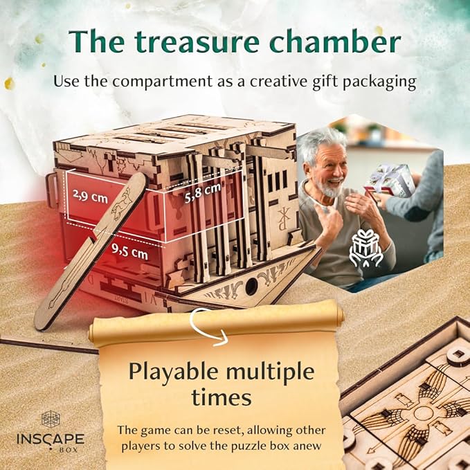 INSCAPE Caesar´s Riches Puzzle Box - Cluebox - Wooden Escape Room in A Box for Adults - Mind Puzzles - Puzzle Boxes with Hidden Compartments - Birthday Gift Gadget for Men and Women