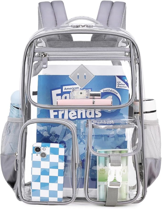 Clear Backpack for School,Heavy Duty PVC Transparent Bookbag for Girls Stadium Approved See Through Backpack