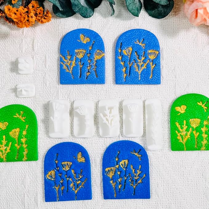 Polymer Clay Molds Nature Garden Set – 7PCS Botanical and Insect Texture Clay Molds for Polymer Clay Jewelry, Floral Clay Tools for Earrings, Crafts and Nature-Inspired Designs