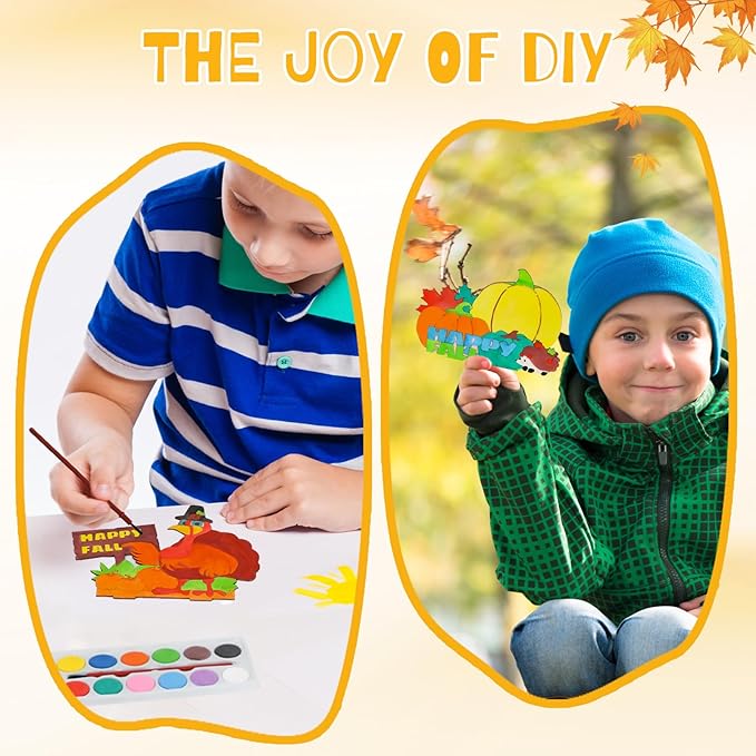 24 Pcs Fall Crafts for Kids Bulk, Fall Arts and Crafts Kits, Thanksgiving Fall Wooden Painting Crafts for Boys Girls Fall Activities Harvest Party Favors Home Classroom DIY Table Decorations