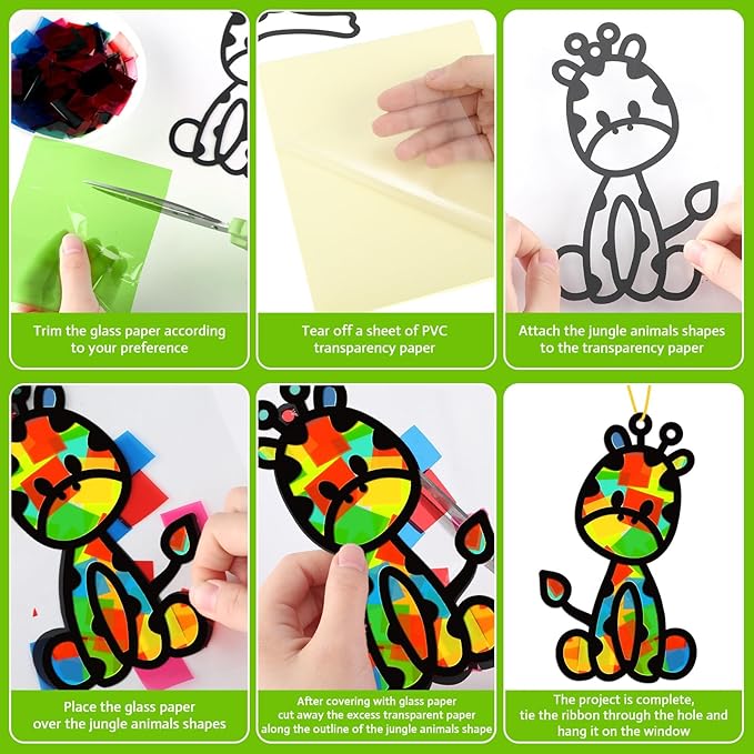 32 Sets Woodland Animal Suncatchers Craft Kit DIY Window Stained Glass Effect Forest Jungle Animals Paper Craft Home School Classroom Decoration Kid Birthday Gift Creative Art Project Activity Game