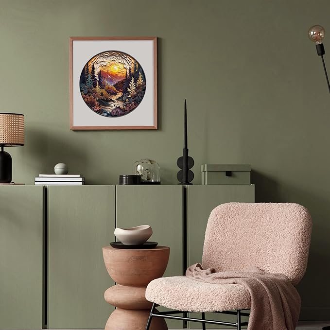 Jigfoxy Wooden Puzzles for Adults, Visual 3D Sunset Forest Wood Puzzles Adult, Unique Animal Shape Wooden Jigsaw Puzzles for Adults, Birthday Gifts for Puzzle Lovers, Family (L-13.4 * 13.4in-300pcs)