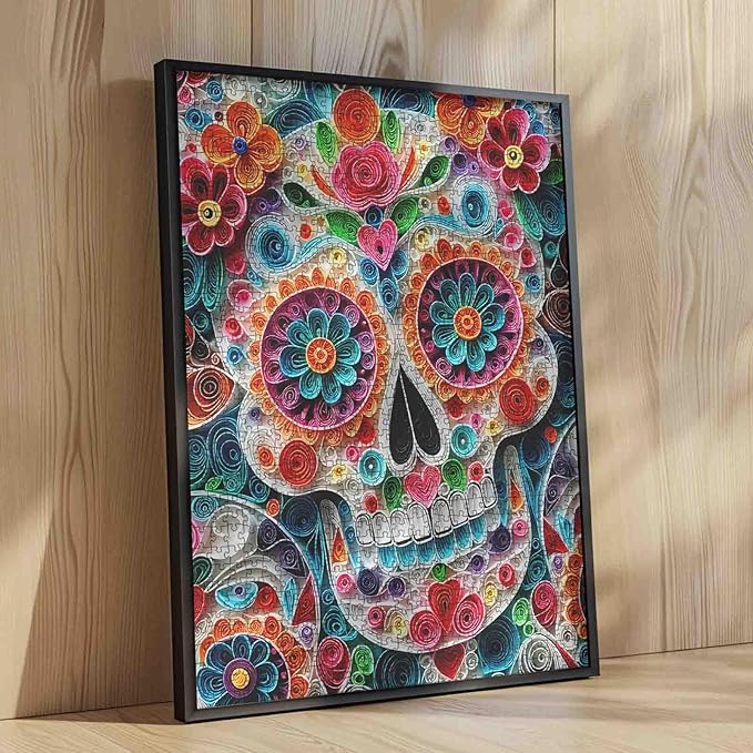 Tucocoo Skull 1000 Piece Puzzle for Adults Colorful Flowers Paper Art Vibrant Jigsaw Puzzles Fun and Challenging Puzzle Stress Relief Activities Family Games Night Home Wall Decor Gift 27x20 Inch