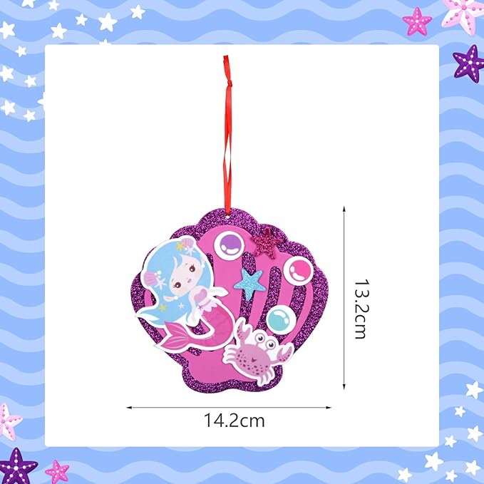 Fennoral 8 Pack Mermaid Craft for Kids Creative Make Your Own Mermaid Shell Foam Stickers DIY Arts and Crafts for Kids Boys Girls Summer Art Activity Party Decoration Birthday Gifts