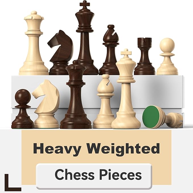 Wooden Chess Pieces Large 3.75inch King Set of Luxury Staunton Wood Chessmen with 2 Extra Queen for Chess Board Game (Chess Pieces Only), Velvet Storage Bags Included
