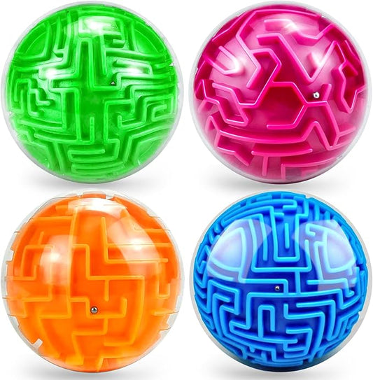 Hymaz 4 Pack 3D Puzzle Maze Ball, Magic Brain Teaser Puzzles Maze Game for Adults & Kids, Memory Sequential Gravity Cube Balls Educational Toys Family Play- Easy & Medium & Hard Challenges