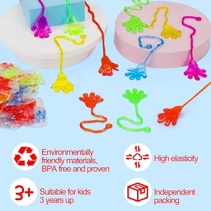40PCS Glitter Sticky Hand Party Favors for Kids Birthday Supplies Halloween Goodie Bag Stuffers Classroom Treasure Box Carnival Prizes Bulk Treat Trinkets Pinata Fillers Mini Stuff Stretchy Toys