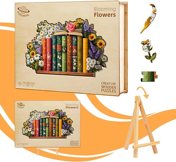 Wooden Puzzles for Adults - Blooming Flowers Wooden Jigsaw Puzzle, Unique Shape Flower Wood Puzzles Adult, Wall Art Home Decor, Gifts for Family and Friends (S-8.5 * 5.2in-100 Pieces)