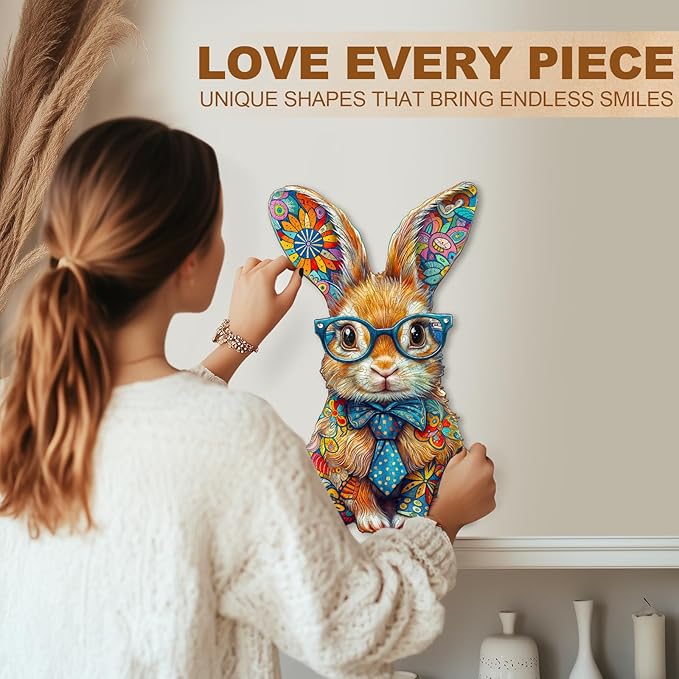 Wooden Puzzles for Adults - Colorful Bunny Wood Puzzles Adult - Unique Animal Shape Wooden Jigsaw Puzzles for Adults - Birthday Gifts for Puzzle Lovers, Family (8.5 * 5in)