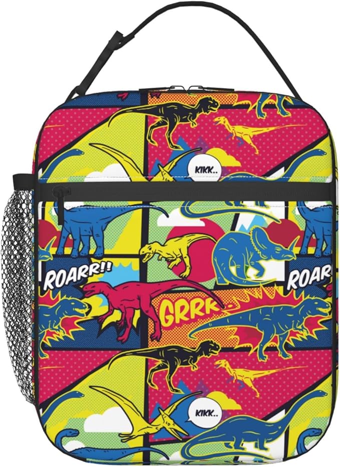Cartoon Dinosaur Reusable Lunch Box Food Bag Insulated Lunch Bag for Teenage Boys Girls School Beach