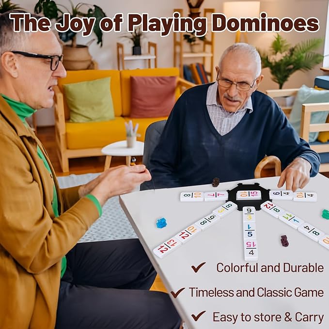 Mexican Train Dominoes Double 15 | 136 Colorful Number Dominos Tiles Travel Board Game for Family Nights, Cognitive Strategy Game for 2-8 Players