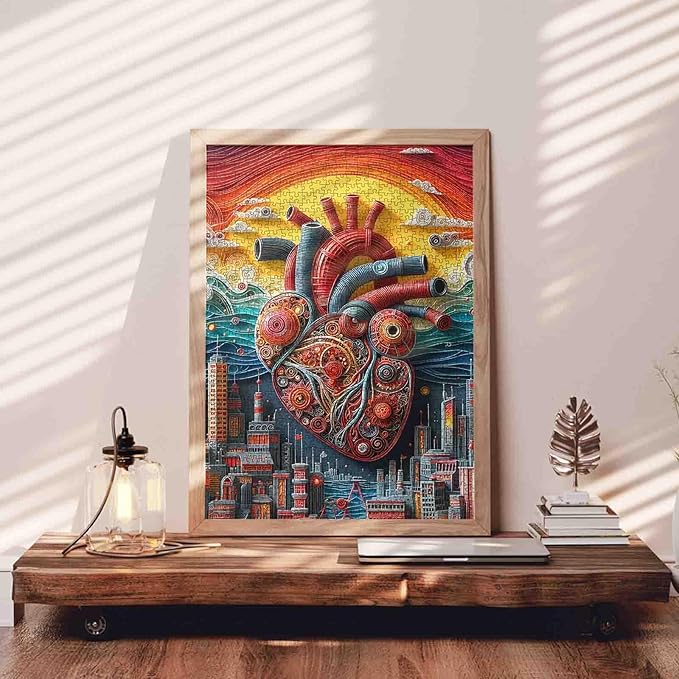 Steampunk Style Heart 1000 Piece Jigsaw Puzzles for Adult Mechanical Human Organ Painting Jigsaw Puzzle Abstract Cityscape 1000 Pieces Puzzles Game Wall Decor DIY Craft Puzzle Art Biology Gift(Red)