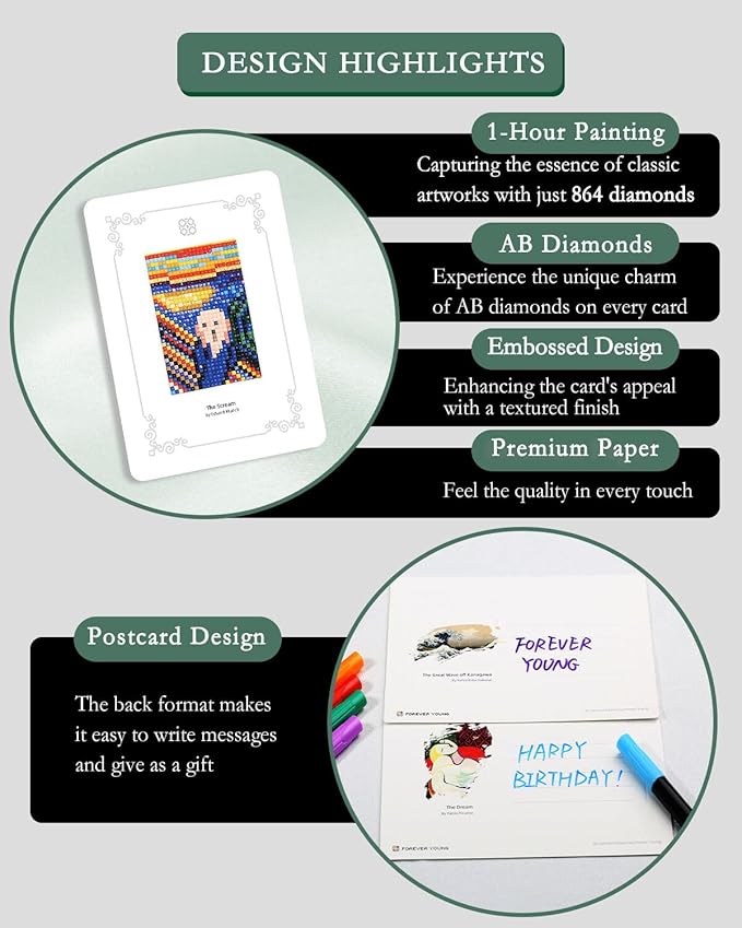 Minigem 12pcs Small Diamond Painting Kits Small Diamond Art Kits, Quick & Classic Mini Diamond Painting Kits for Beginners 1-Hour Painting, Postcard-Style Diamond Art Square Drill Pocket-Sized 5x7in