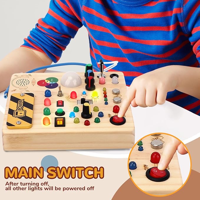 Toddler Busy Board,Montessori Toys for 1-3 Year Old Boys,Sensory Travel Toys,Preschool Learning Activities,Christmas & Birthday Gift for Toddler (Busy Board v4)