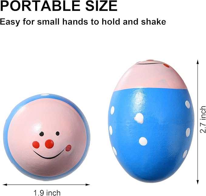Easter Basket Stuffers - 6 Pcs Wooden Egg Shakers, Musical Percussion Instruments for Kids, Babies, Valentines
