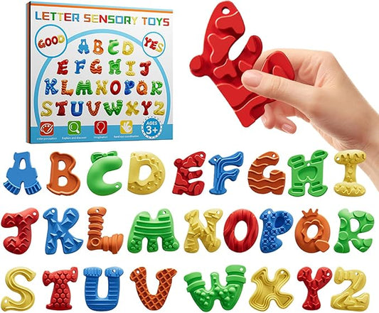 26pcs A-Z Various Letter Fidget Toys Sensory Stone for Kids,Textured Soft Worry Stone for Autism Kids Calming - Fidget Stress Toys for Students Anxiety Relief - Small Prizes Fidget Toys