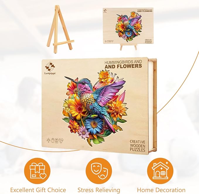 Wooden Puzzles for Adults, Wooden Jigsaw Puzzles for Adults Kids, Hummingbirds and Flowers Unique Shaped Wood Puzzles Adult, Creative Birthday Gifts for Friends Family Game (13.4 * 11.7in 260pcs)