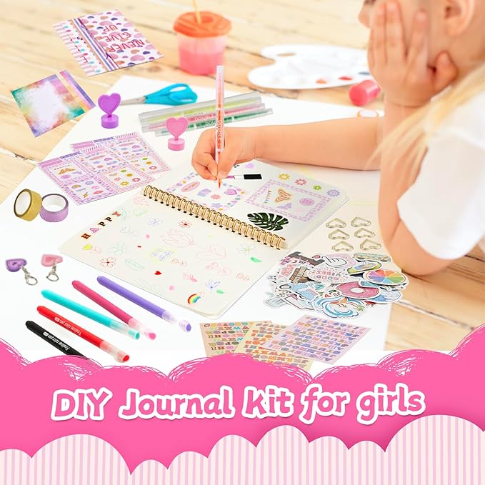 2-PC DIY Journal Kit for Girls Age 8-14, DIY Journal Set for Teen Girl,Christmas|Birthday Gift for 8 9 10 11 12 13 14 Year Old Girl Ideas, Stationery|Scrapbook|Diary Art Crafts Supplies Toy Set