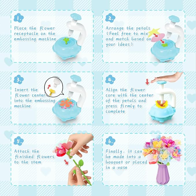 Kufanda Arts and Crafts for Kids 4-6, Toddler & Creative Fabric Flower Bouquets Toys for 4-8 Year Old Kids, Ideal Festive Gifts for Granddaughters & Craft Lovers, Educational Fun DIY Activity Set