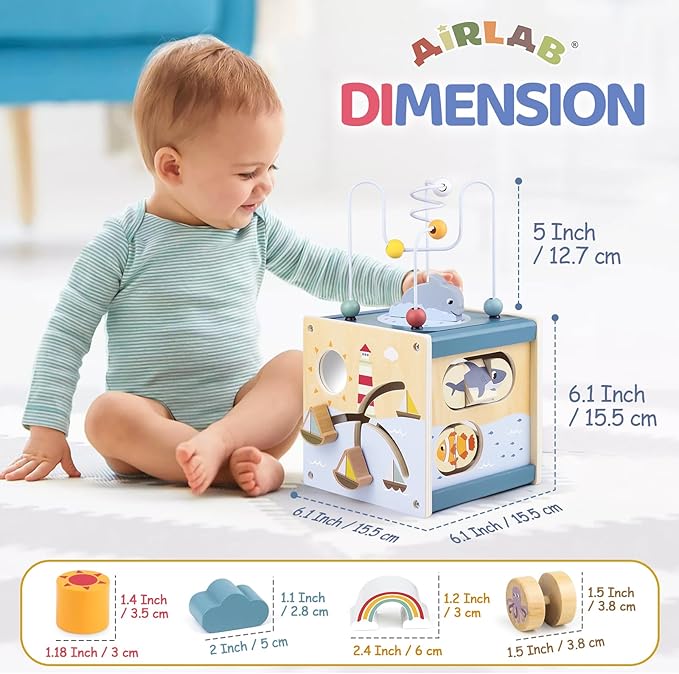 Wooden Activity Cube Montessori Toys for 1 Year Old Toddlers 12 Months + Toddler Learning Toys 1-3 Boys Girls Baby Sensory Interactive Birthday Gift