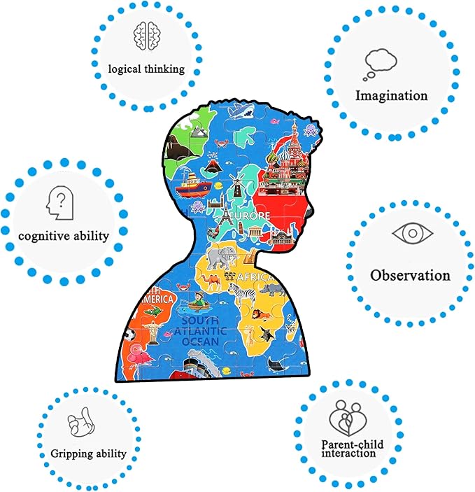LELEMON World Map Puzzles for Kids Ages 4-8,100 Pieces World Sea Map Jigsaw Puzzles in a Metal Box,Fun World Map Learning Educational Toys for Boys Girls