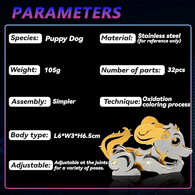 3D Metal Puzzles for Adults, Metal Model Kits for Adults, Gold Dog Mechanical 3D Puzzle Stainless Steel for Men Women Home Decor Art Craft Gifts Toys(Zodiac Sign).