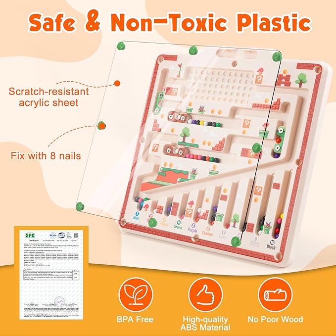 Magnetic Color and Number Maze, Fine Motor Skills Montessori Toys for 3 4 5 Years Old Kids,Double-Side Toddler Magnetic Toys for 3+ Years Old Boy and Girl Birthday Gift,Educational Toys for Toddler