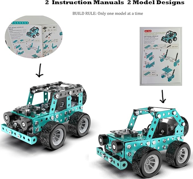 Buildable 3D Metal Engineering Kit 194-Piece STEM Set for Ages 8-16 Develops Logic Skills DIY Project Ideal Gift for Kids (Blue)