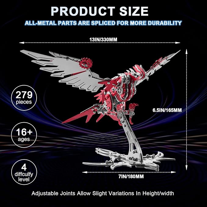 3D Metal Model Kits for Adults, 3D Puzzles for Adults, Red Eagle Metal Puzzle Kit, DIY Mechanical Puzzles Kits Gift