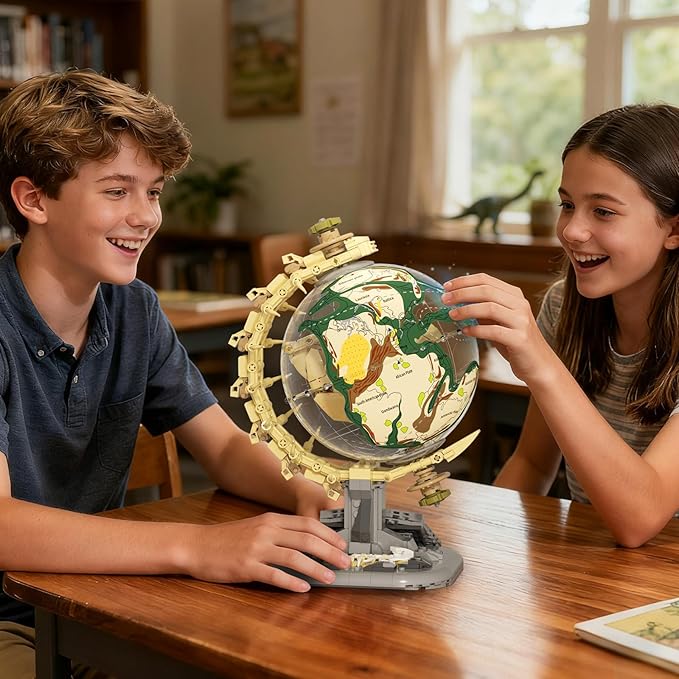 Dinosaur Skull Fossils Globe Building Set,360° Rotatable Globe Display Model with LED Light,STEM Skeleton Model Educational Toy, Gifts for Boys and Girls Ages 8+