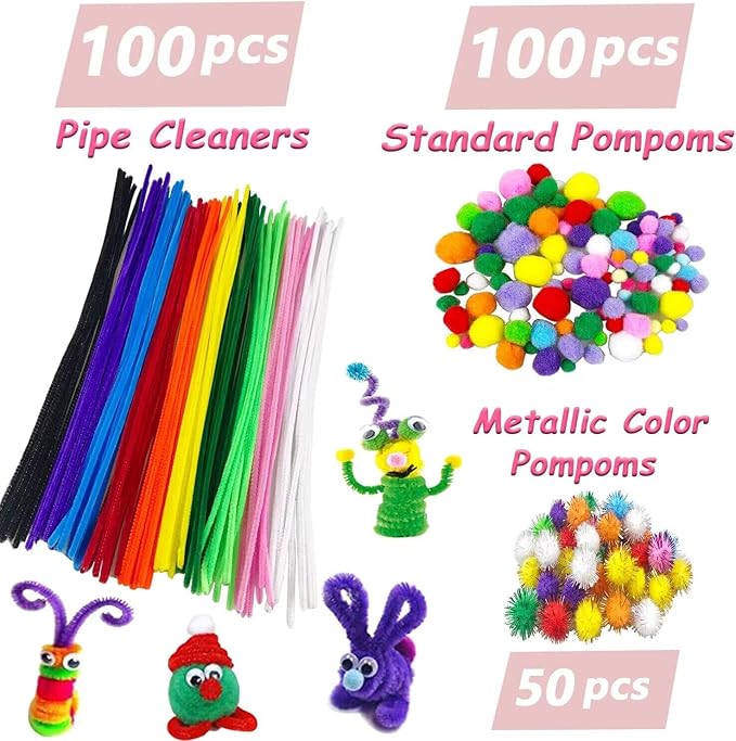 VLUSSO Arts and Crafts Supplies for Kids DIY Craft Kits Art Supplies Materials Kids Crafts Set with Pipe Cleaners Craft Box Preschool Homeschool Toys Gift for Boys and Girls Age 4 5 6 7 8