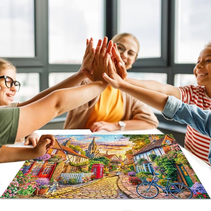 Jigsaw Puzzles for Adults 1000 Piece Puzzle for Adults 1000 Pieces Puzzle 1000 Pieces-Charming European Town with Cobblestone streetscape