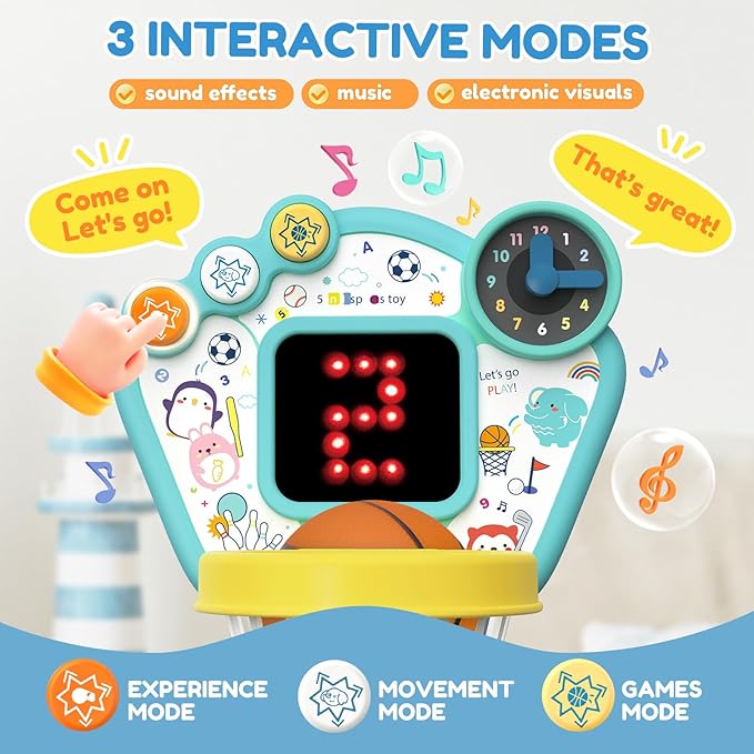 Toddler Sports Toys, 5-in-1 Toddler Basketball Hoop Soccer Bowling Baseball Golf Activity Center, 1 2 3 Year Old Boys Girls Toy, Toys for Toddlers & Baby