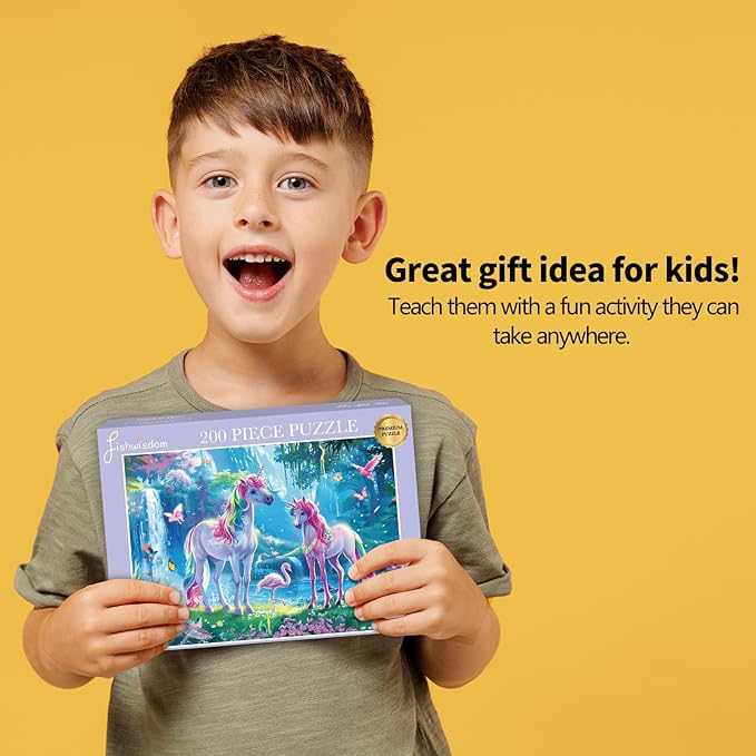 200 Pieces Jigsaw Puzzles for Adults and Teens and Kids Family Happy Games Princess Unicorns World for Girls (Unicorns' Rainbow Play)